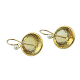 750er Gelbgoldohrhänger mit Süßwasserzuchtperle und runden goldfarbigen Citrin Steinen