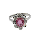 585er Weißgold Ring mit Rubin und Diamanten