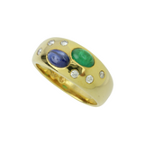 Damenring, 750er Gelbgold / K, 0,15ct. Brillanten, 0,70 ct. Smaragd und 0,70 ct. Saphir